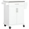 HOMCOM Kitchen Island on Wheels, Rolling Kitchen Cart with Stainless Steel Countertop, Drawer, Towel Rack and Spice Rack, Utility Storage Trolley, Whi