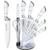 Kitchen Knife Set, 9-Piece White Sharp Non-Stick Coated Chef Knives Block Set,Stainless Steel Knife Set for Kitchen with Sharpener for Cutting Slicing