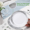 350 Piece Silver Dinnerware Set 50 Guest-100 Silver Lace Plastic Plates-50 Silver Plastic Silverware-50 Silver Plastic Cups-50 Linen Feel Silver Paper