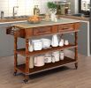 56 inch Rolling Kitchen Island with Storage,Kitchen Cart with Solid OAK Wood Top,Two-sided Kitchen island Cart on Wheels , Wine and Spice Rack, Large