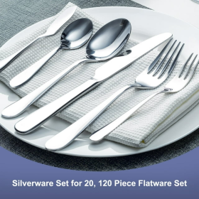 120 Piece Flatware Set for Wedding or Restaurant, Silverware Set for 20 People, Stainless Steel Flatware Sets, Mirror Polished Cutlery Utensil Set, In