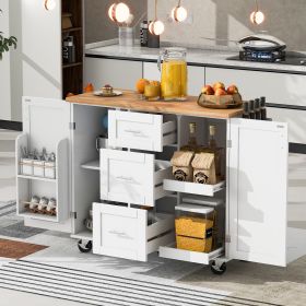 K&K Rolling Kitchen Island with Storage, Kitchen Cart with Rubber Wood Top, 3 Drawer, 2 Slide-Out Shelf and Internal Storage Rack, Kitchen Island on W