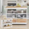 Rolling Kitchen Island with Storage, Two-sided Kitchen island Cart on Wheels with RubberWood Top,Wine and Spice Rack, Large Kitchen Cart with 2 Drawer