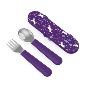 Bentgo Kids Stainless Steel Utensils Set - Reusable Fork, Spoon & Storage Case Made From High-Grade Stainless Steel, BPA-Free, Dishwasher Safe (Purple