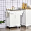 HOMCOM Kitchen Island on Wheels, Rolling Kitchen Cart with Stainless Steel Countertop, Drawer, Towel Rack and Spice Rack, Utility Storage Trolley, Whi