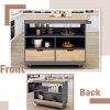 Rolling Kitchen Island with Storage, Two-sided Kitchen island Cart on Wheels with Wood Top, Wine and Spice Rack, Large Kitchen Cart with 2 Drawers, 3