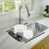 Extra Large Stretchable Roll Up Dish Drying Rack with 2 Removable Utensil Baskets Foldable Over Sink Stainless Steel Dish Drying Rack 12.59in to 23.22