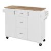 K&K Rolling Kitchen Island with Storage, Kitchen Cart with Rubber Wood Top, 3 Drawer, 2 Slide-Out Shelf and Internal Storage Rack, Kitchen Island on W