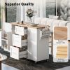 K&K Rolling Kitchen Island with Storage, Kitchen Cart with Rubber Wood Top, 3 Drawer, 2 Slide-Out Shelf and Internal Storage Rack, Kitchen Island on W