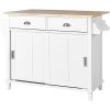 Kitchen Cart with Rubber wood Drop-Leaf Countertop, Concealed sliding barn door adjustable height,Kitchen Island on 4 Wheels with Storage Cabinet and