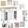 Kitchen Cart with Rubber wood Drop-Leaf Countertop, Concealed sliding barn door adjustable height,Kitchen Island on 4 Wheels with Storage Cabinet and