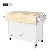 Kitchen Cart with Rubber wood Drop-Leaf Countertop, Concealed sliding barn door adjustable height,Kitchen Island on 4 Wheels with Storage Cabinet and