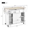 Kitchen Cart with Rubber wood Drop-Leaf Countertop, Concealed sliding barn door adjustable height,Kitchen Island on 4 Wheels with Storage Cabinet and