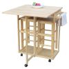 Square Solid Wood Folding Dining Cart with 2 Free Stools Natural--Old code: 95835468