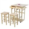 Square Solid Wood Folding Dining Cart with 2 Free Stools Natural--Old code: 95835468