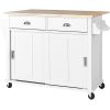 Kitchen Cart with Rubber wood Drop-Leaf Countertop, Concealed sliding barn door adjustable height,Kitchen Island on 4 Wheels with Storage Cabinet and