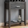 Wine Bar Cabinet, Kitchen Storage Cabinet with Drawer and Open Shelves, Distressed Grey