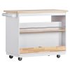 Rolling Kitchen Island with Storage, Two-sided Kitchen island Cart on Wheels with RubberWood Top,Wine and Spice Rack, Large Kitchen Cart with 2 Drawer