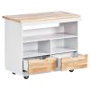 Rolling Kitchen Island with Storage, Two-sided Kitchen island Cart on Wheels with RubberWood Top,Wine and Spice Rack, Large Kitchen Cart with 2 Drawer