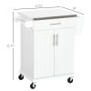 HOMCOM Kitchen Island on Wheels, Rolling Kitchen Cart with Stainless Steel Countertop, Drawer, Towel Rack and Spice Rack, Utility Storage Trolley, Whi