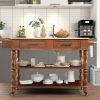 56 inch Rolling Kitchen Island with Storage,Kitchen Cart with Solid OAK Wood Top,Two-sided Kitchen island Cart on Wheels , Wine and Spice Rack, Large