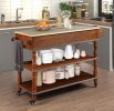 56 inch Rolling Kitchen Island with Storage,Kitchen Cart with Solid OAK Wood Top,Two-sided Kitchen island Cart on Wheels , Wine and Spice Rack, Large