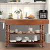 56 inch Rolling Kitchen Island with Storage,Kitchen Cart with Solid OAK Wood Top,Two-sided Kitchen island Cart on Wheels , Wine and Spice Rack, Large