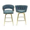 Bar Chair Suede Woven Bar Stool Set of 4,Golden legs Barstools No Adjustable Kitchen Island Chairs,360 Swivel Bar Stools Upholstered Bar Chair Counter