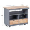 Rolling Kitchen Island with Storage, Two-sided Kitchen island Cart on Wheels with Wood Top, Wine and Spice Rack, Large Kitchen Cart with 2 Drawers, 3