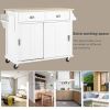 Kitchen Cart with Rubber wood Drop-Leaf Countertop, Concealed sliding barn door adjustable height,Kitchen Island on 4 Wheels with Storage Cabinet and