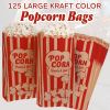 Popcorn Bags 2oz Bulk Pack of 125 Large Brown Red Individual Pop Corn Paper Bags Family Movie Night Mini Snack Boxes Concession Stand Party or Game Su