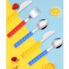 Kids'  3Pcs Flatware with Brick Toy Silicone Handle Childrens Stainless Steel Silverware Toddler Utensils Spoons+Forks+Knife Set