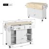 Kitchen Cart with Rubber wood Drop-Leaf Countertop, Concealed sliding barn door adjustable height,Kitchen Island on 4 Wheels with Storage Cabinet and