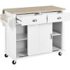 Kitchen Cart with Rubber wood Drop-Leaf Countertop, Concealed sliding barn door adjustable height,Kitchen Island on 4 Wheels with Storage Cabinet and