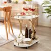 2-Tier Bar Cart, Mobile Bar Serving Cart, Industrial Style Wine Cart for Kitchen, Beverage Cart with Wine Rack and Glass Holder, Rolling Drink Trolley