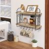 Wooden Double Bathroom Toiletries Organiser Wall Mounted Kitchen Mug Coffee Rack Ironwood Living Room Decorative Shelf