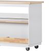 Rolling Kitchen Island with Storage, Two-sided Kitchen island Cart on Wheels with RubberWood Top,Wine and Spice Rack, Large Kitchen Cart with 2 Drawer