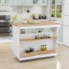 Rolling Kitchen Island with Storage, Two-sided Kitchen island Cart on Wheels with RubberWood Top,Wine and Spice Rack, Large Kitchen Cart with 2 Drawer