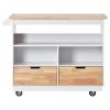 Rolling Kitchen Island with Storage, Two-sided Kitchen island Cart on Wheels with RubberWood Top,Wine and Spice Rack, Large Kitchen Cart with 2 Drawer