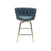 Bar Chair Suede Woven Bar Stool Set of 4,Golden legs Barstools No Adjustable Kitchen Island Chairs,360 Swivel Bar Stools Upholstered Bar Chair Counter