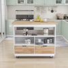 Rolling Kitchen Island with Storage, Two-sided Kitchen island Cart on Wheels with RubberWood Top,Wine and Spice Rack, Large Kitchen Cart with 2 Drawer