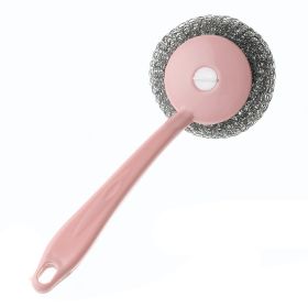 Cleaning Brushes Kitchen Stainless Steel Wire Ball Dishwashing Brush Pans Brush to oil stainsHousehold Cleaning Tools (Color: Pink)