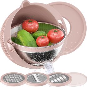 4 in 1 Colander with Mixing Bowl Set Food Strainers and Colanders Set for Kitchen (Color: Pink)