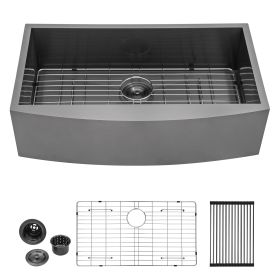 30-inch/33-inch/36-inch Single Bowl 18-Gauge T-304 Stainless Steel Gunmetal Black Undermount Farmhouse Apron Front  Kitchen Sink (Color: Gunmetal Black, size: 30 in. * 21in. * 9in.)