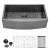 30-inch/33-inch/36-inch Single Bowl 18-Gauge T-304 Stainless Steel Gunmetal Black Undermount Farmhouse Apron Front  Kitchen Sink