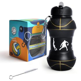 Sports Water Bottle, Silicone Collapsible Spherical Drinking Mug, Leak-proof Squeezable Shockproof, Basketball Soccer Baseball Billiards Volleyball Go (Colour: C)