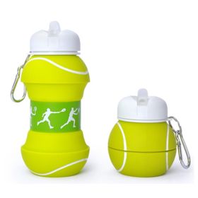 Sports Water Bottle, Silicone Collapsible Spherical Drinking Mug, Leak-proof Squeezable Shockproof, Basketball Soccer Baseball Billiards Volleyball Go (Colour: D)