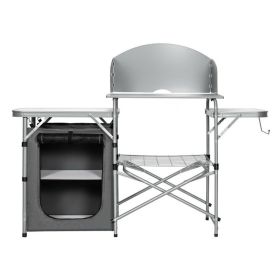 Foldable Outdoor BBQ Portable Grilling Table with Windscreen Bag (Color: gray)